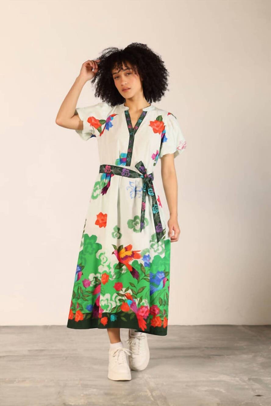 NEW MAUDE VIVANTE nova poplin midi dress in forest flutter print